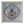A square white shadow box frame displaying a circular mosaic art piece of a bee on a natural wood slice background.