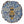 Circular mosaic wall art featuring a stylized bee design. Crafted with glittery black, gold and silver glass pieces on an iridescent blue background, set on rustic wood.