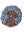 Circular mosaic wall art featuring a stylized dog design. Crafted with glittery brown glass pieces on an iridescent blue background, set on rustic wood.