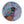 Circular mosaic wall art featuring a stylized bird design. Crafted with colourful glittery glass pieces on an iridescent blue background, set on rustic wood.