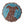 Circular mosaic wall art featuring a stylized dog design. Crafted with glittery brown glass pieces on a sparkly blue background, set on rustic wood.