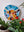 Highland cow mosaic on the wall surrounded by plants 