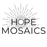 Black text reading 'HOPE MOSAICS' with a circular mosaic-style O and radiating line artwork on a white background.