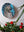 Parrot mosaic on the wall surrounded by plants 