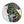 Circular mosaic wall art featuring a stylized parakeet design. Crafted with green stained glass pieces on a reflective silver mirror background, set on rustic wood.