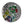 Circular mosaic wall art featuring a stylized parakeet design. Crafted with green stained glass pieces on a reflective silver mirror background, set on rustic wood.