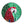 Circular mosaic wall art featuring a stylized macaw design. Crafted with reflective blue, red and gold mirror glass pieces on a reflective green mirror background, set on rustic wood.