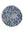 Circular mosaic wall art featuring a stylized snowdrop design. Crafted with glittery white and green glass pieces on an iridescent blue background, set on rustic wood.