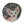 Circular mosaic wall art featuring a stylized cat design. Crafted with iridescent pink glass pieces on a sparkly black background, set on rustic wood.