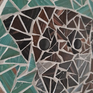 video showing close up of mosaic brown dog's face to catch the changing colours and sparkles
