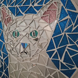 video showing close up of mosaic cat to catch the changing colours and sparkles
