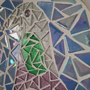 video showing close up of mosaic bird  to catch the changing colours and sparkles